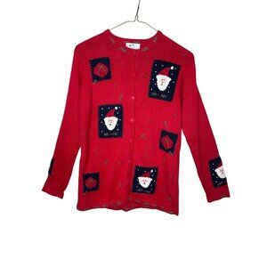 Vintage Quacker Factory Christmas Cardigan Sweater Santa Claus Size Small/Medium